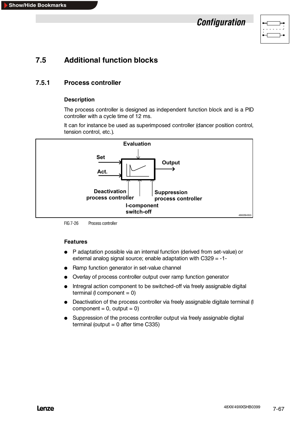 5 additional function blocks, 1 process controller, Control of the motor potentiometer | Configuration | Lenze EDS4900U-REG User Manual | Page 158 / 342