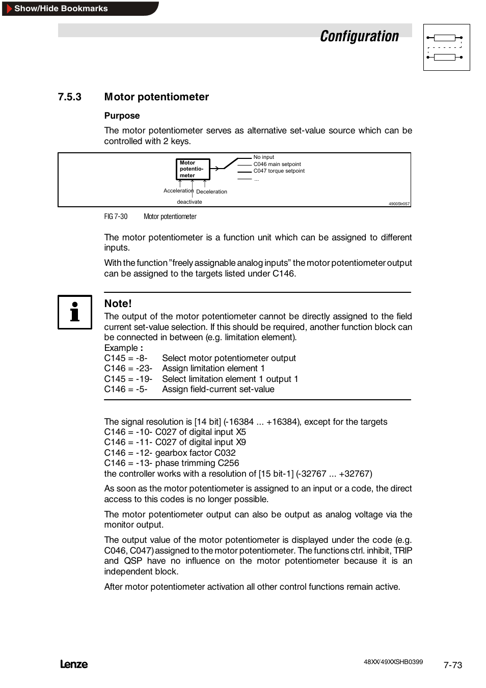 3 motor potentiometer, Pt1 element, Configuration | Lenze EDS4900U-REG User Manual | Page 164 / 342