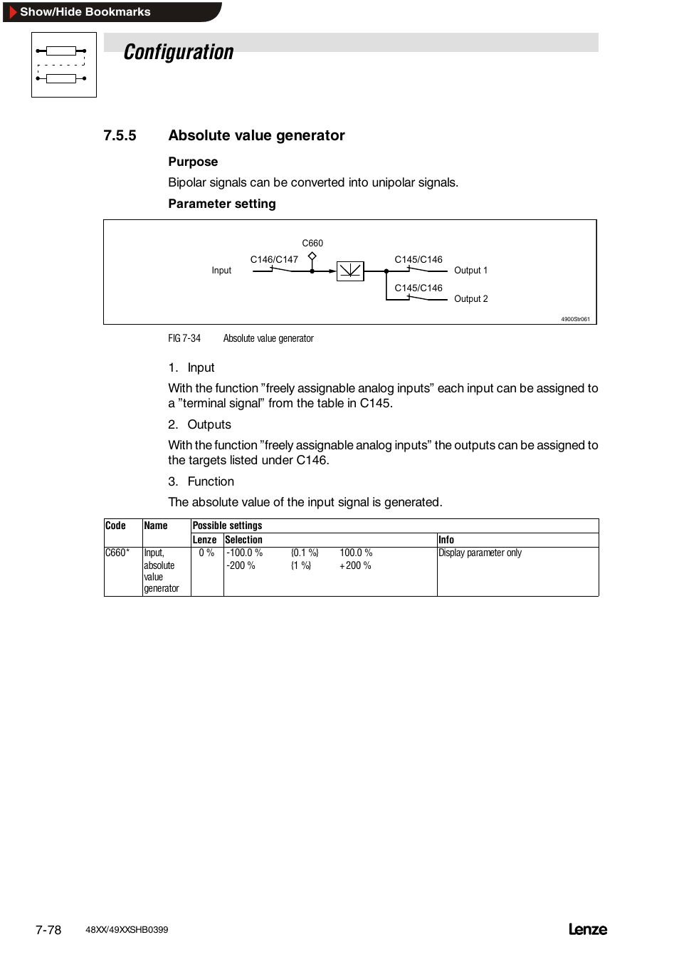 5 absolut value generator, Dt1 element, Configuration | 5 absolute value generator | Lenze EDS4900U-REG User Manual | Page 169 / 342