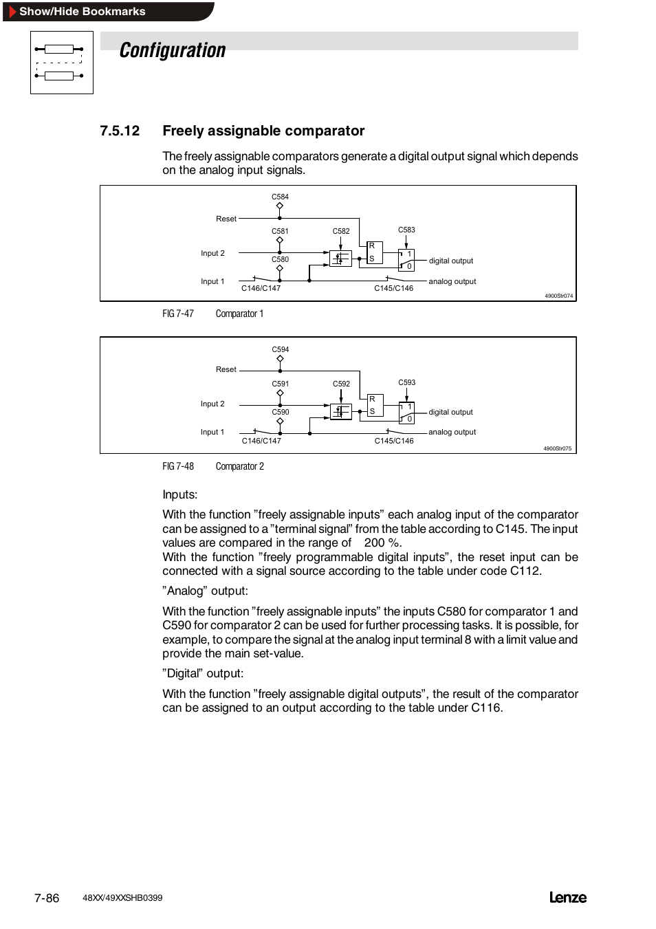 12 freely assignable comparator, N controller adaptation, Configuration | Lenze EDS4900U-REG User Manual | Page 177 / 342