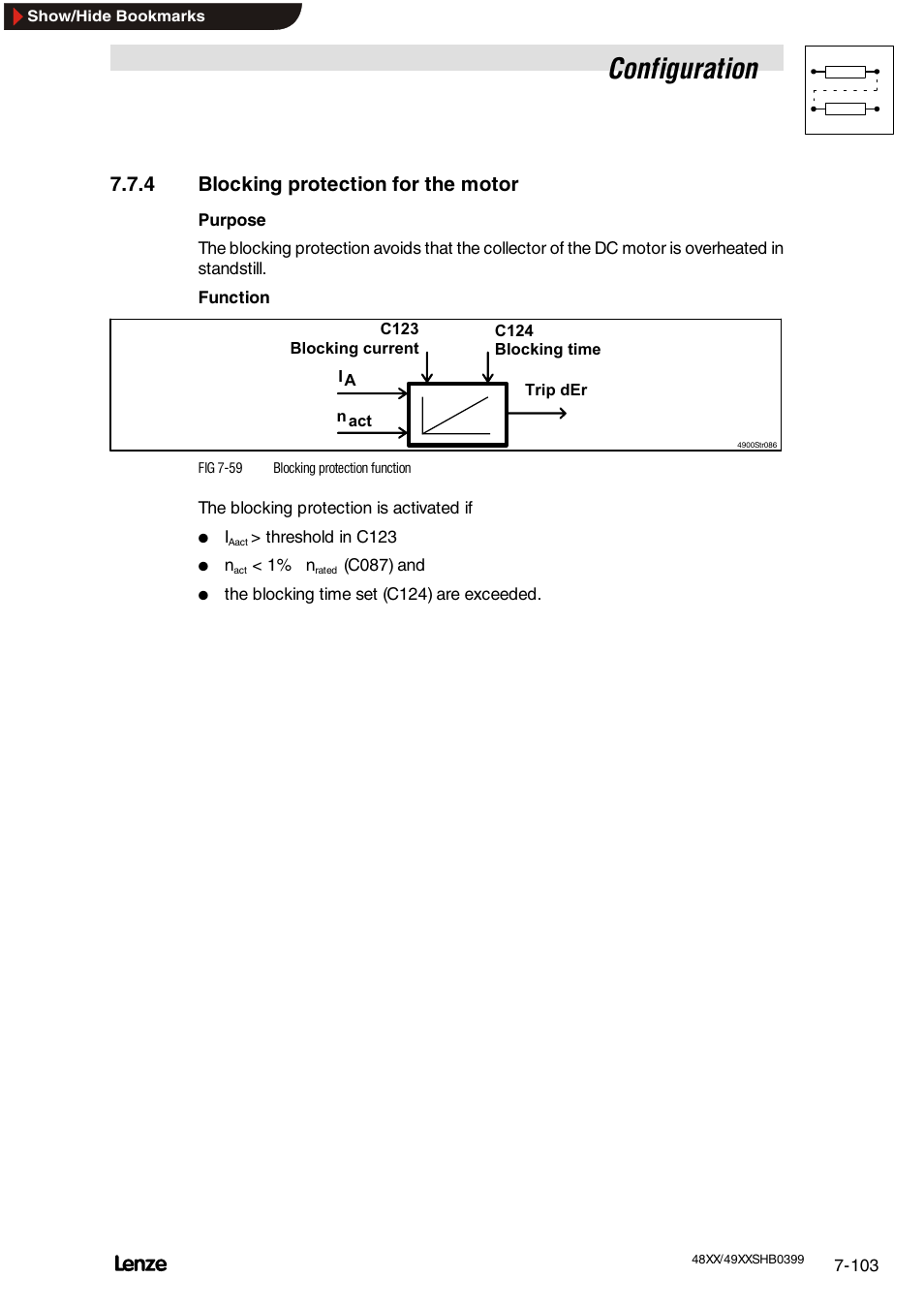 4 blocking protection for the motor, Functions of the operation unit, Configuration | Lenze EDS4900U-REG User Manual | Page 194 / 342