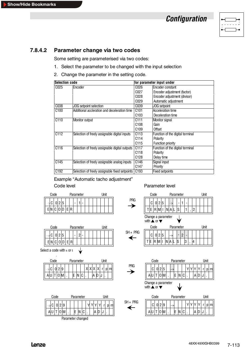 2 parameter change via two codes, Configuration | Lenze EDS4900U-REG User Manual | Page 204 / 342