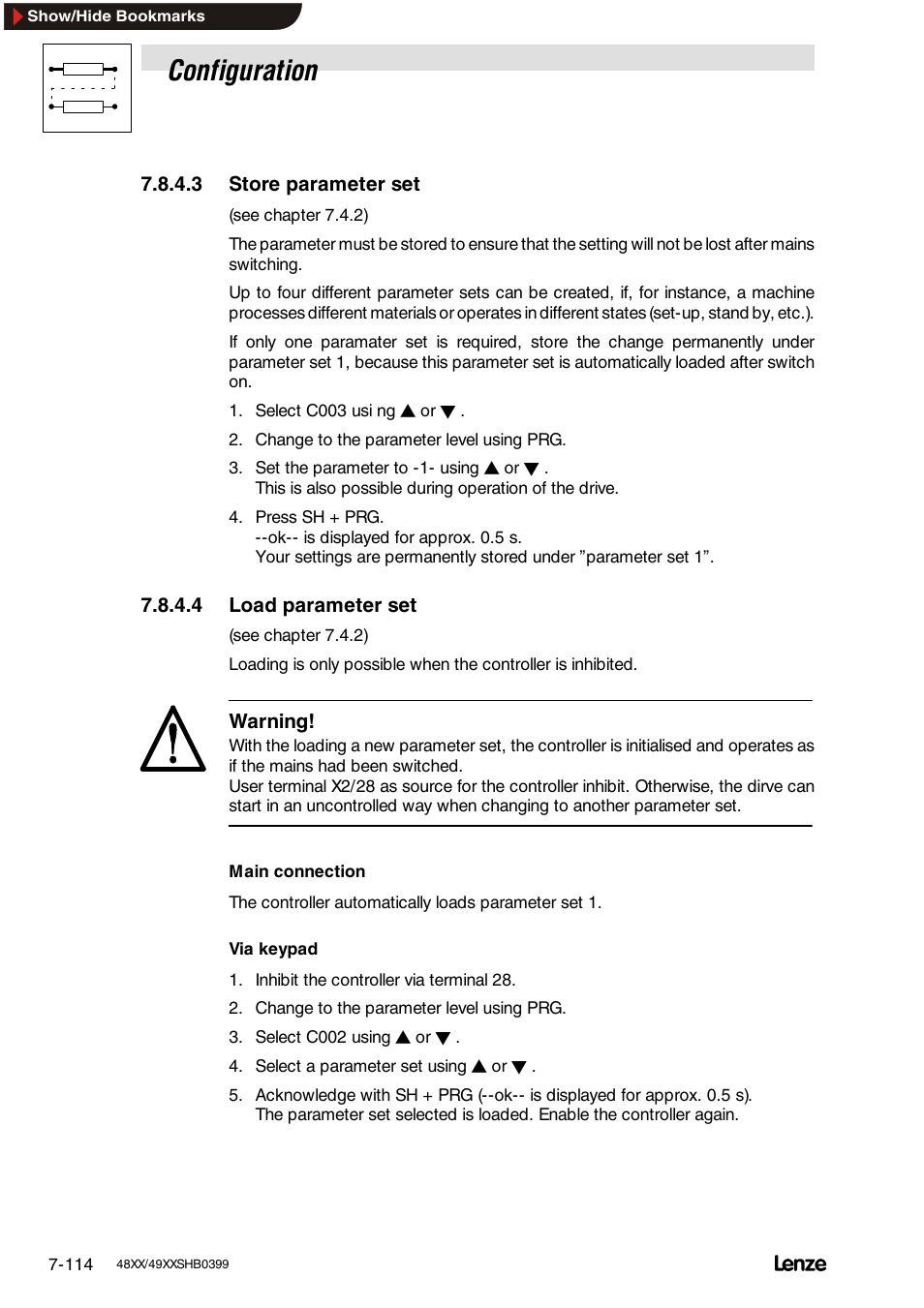 3 store parameter set, 4 load parameter set, Configuration | Lenze EDS4900U-REG User Manual | Page 205 / 342