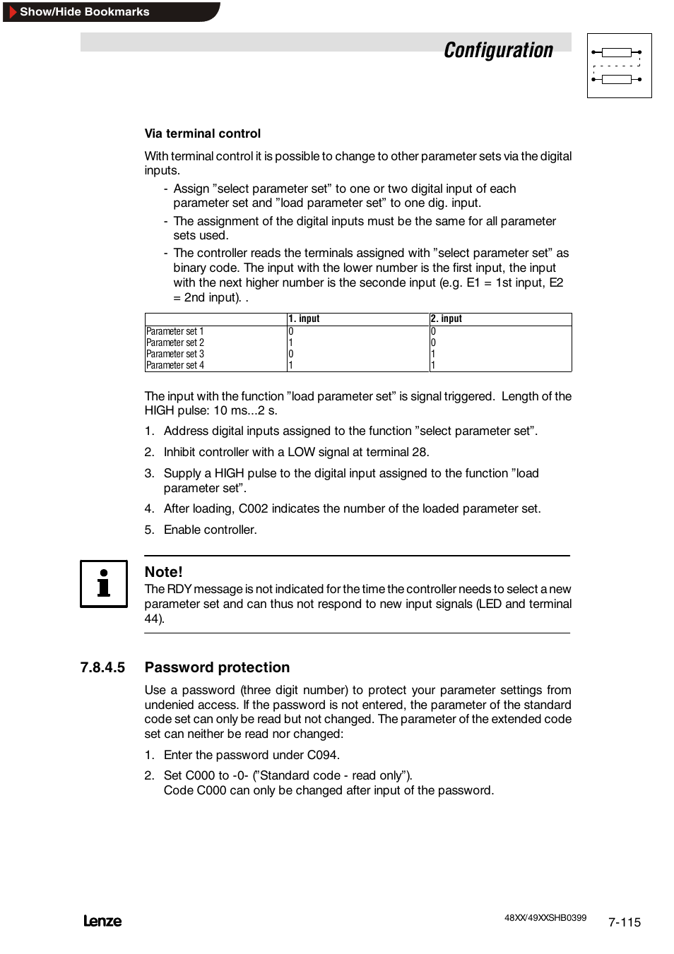 5 password protection, Configuration | Lenze EDS4900U-REG User Manual | Page 206 / 342