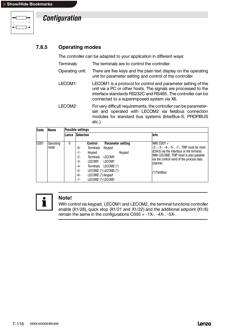5 operating modes, Configuration | Lenze EDS4900U-REG User Manual | Page 207 / 342