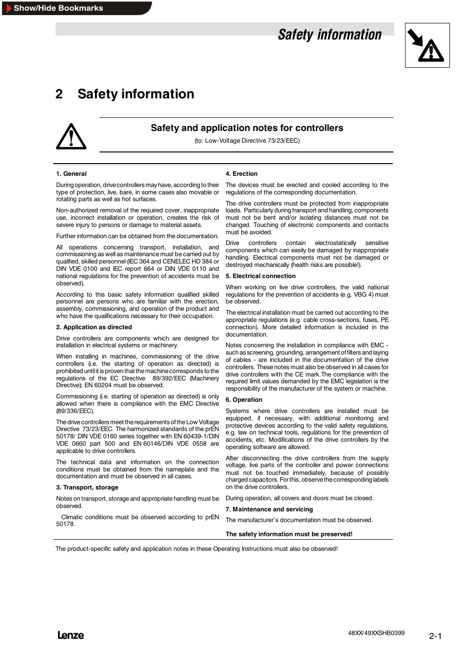 2 safety information, Safety information, 2safety information | Lenze EDS4900U-REG User Manual | Page 23 / 342