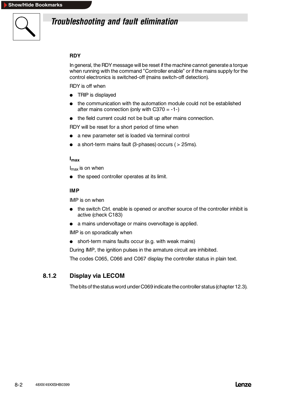 2 display via lecom, Display via lecom, Troubleshooting and fault elimination | Lenze EDS4900U-REG User Manual | Page 247 / 342