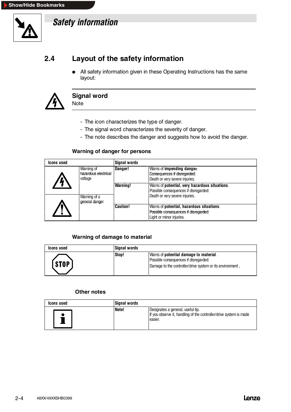 4 layout of the safety information, Layout of the safety information, Safety information | Signal word | Lenze EDS4900U-REG User Manual | Page 26 / 342