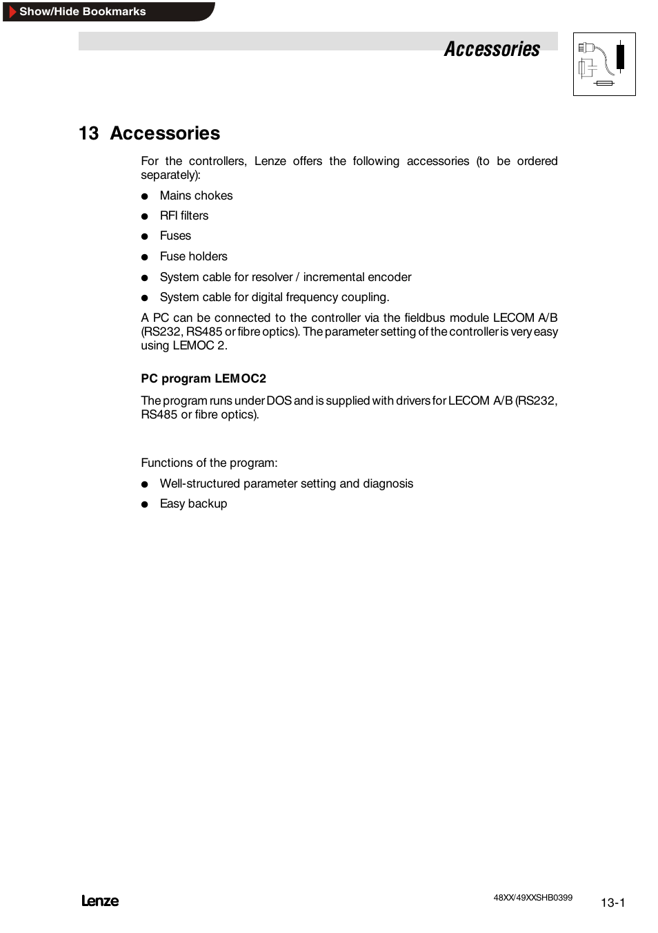 Part i, 13 accessories, Accessories and motors | Accessories | Lenze EDS4900U-REG User Manual | Page 271 / 342