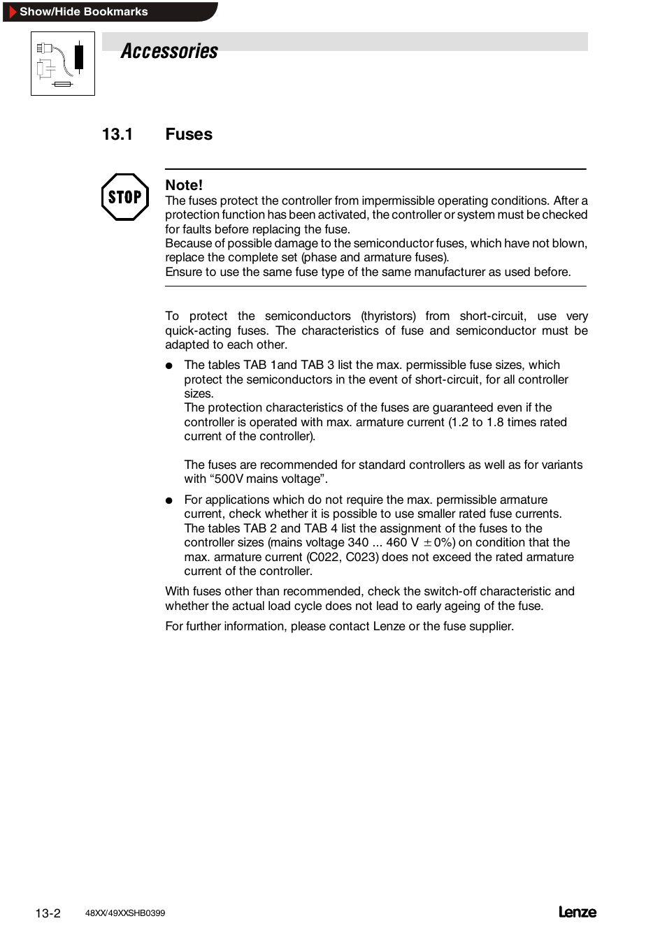 1 fuses, Fuses, Accessories | Lenze EDS4900U-REG User Manual | Page 272 / 342