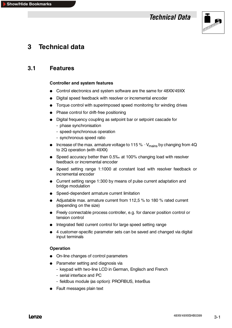 3 technical data, 1 features, Technical data | Features, 3technical data | Lenze EDS4900U-REG User Manual | Page 29 / 342