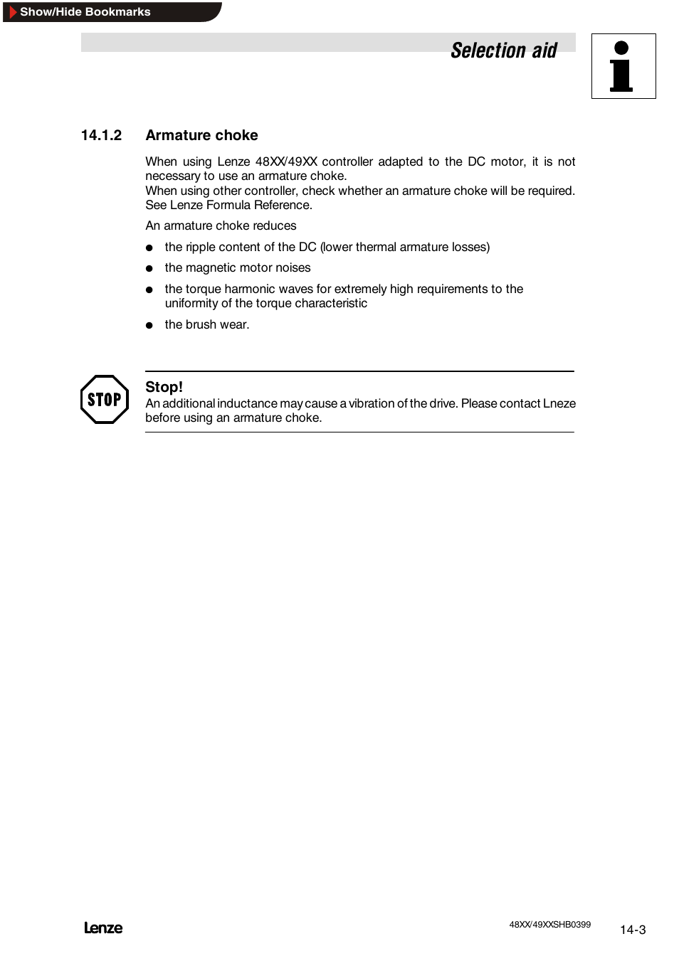 2 armature choke, Armature choke, Selection aid | Lenze EDS4900U-REG User Manual | Page 291 / 342
