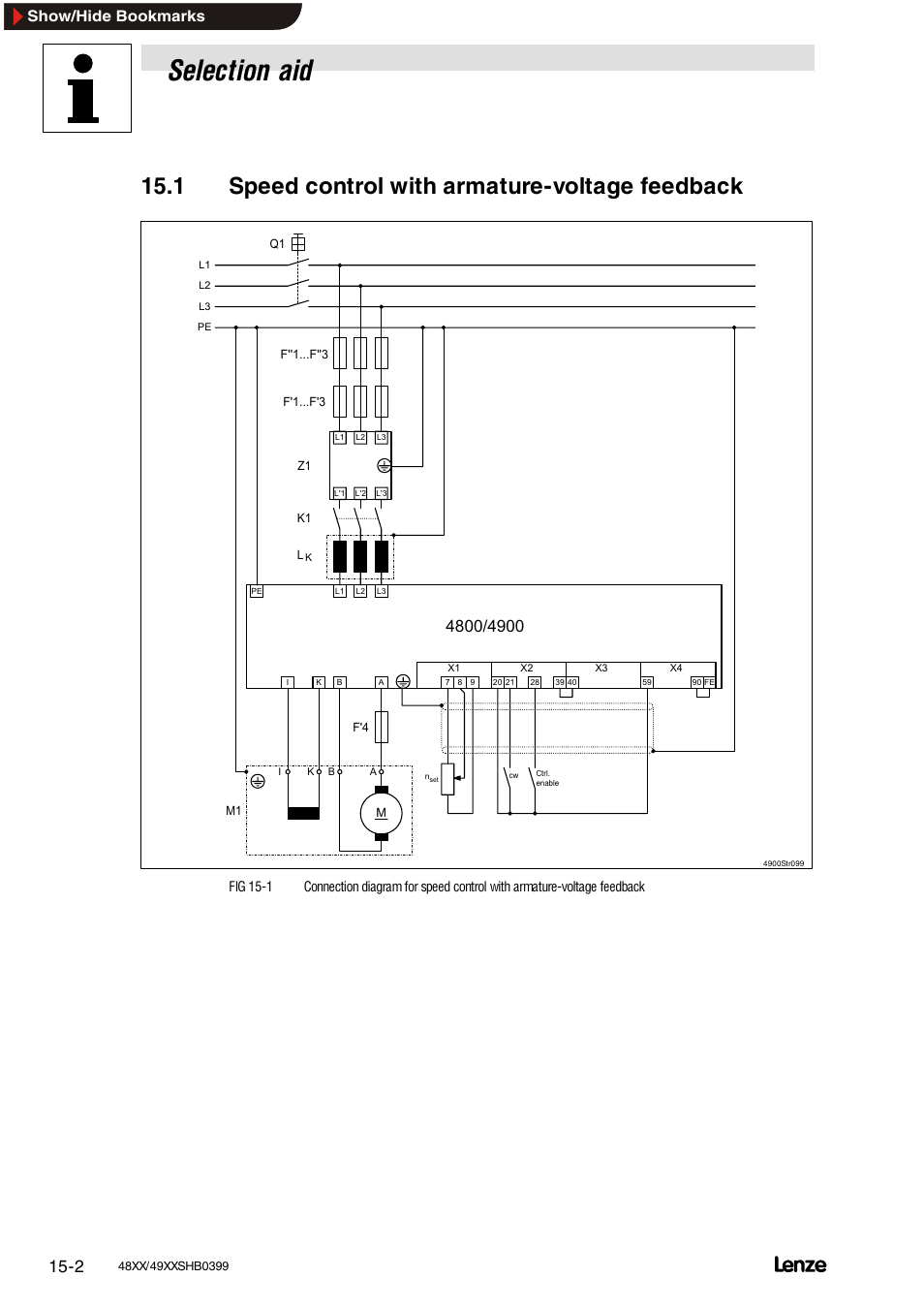 1 speed control with armature-voltage feedback, Speed control with armature-voltage feedback, Selection aid | Show/hide bookmarks | Lenze EDS4900U-REG User Manual | Page 294 / 342