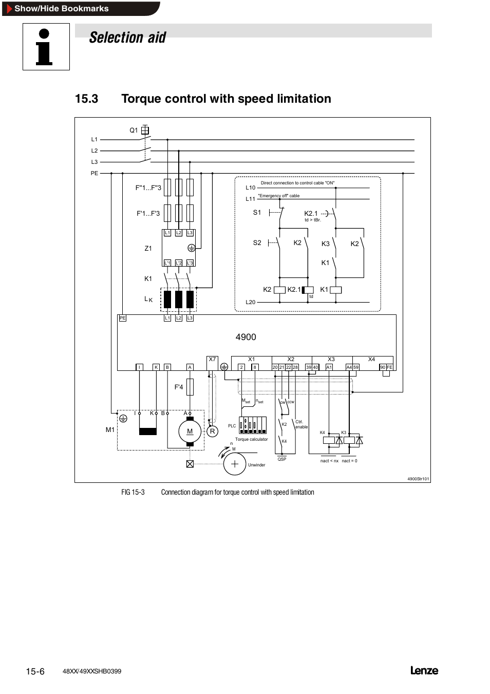 3 torque control with speed limitation, Torque control with speed limitation, Selection aid | Show/hide bookmarks | Lenze EDS4900U-REG User Manual | Page 298 / 342