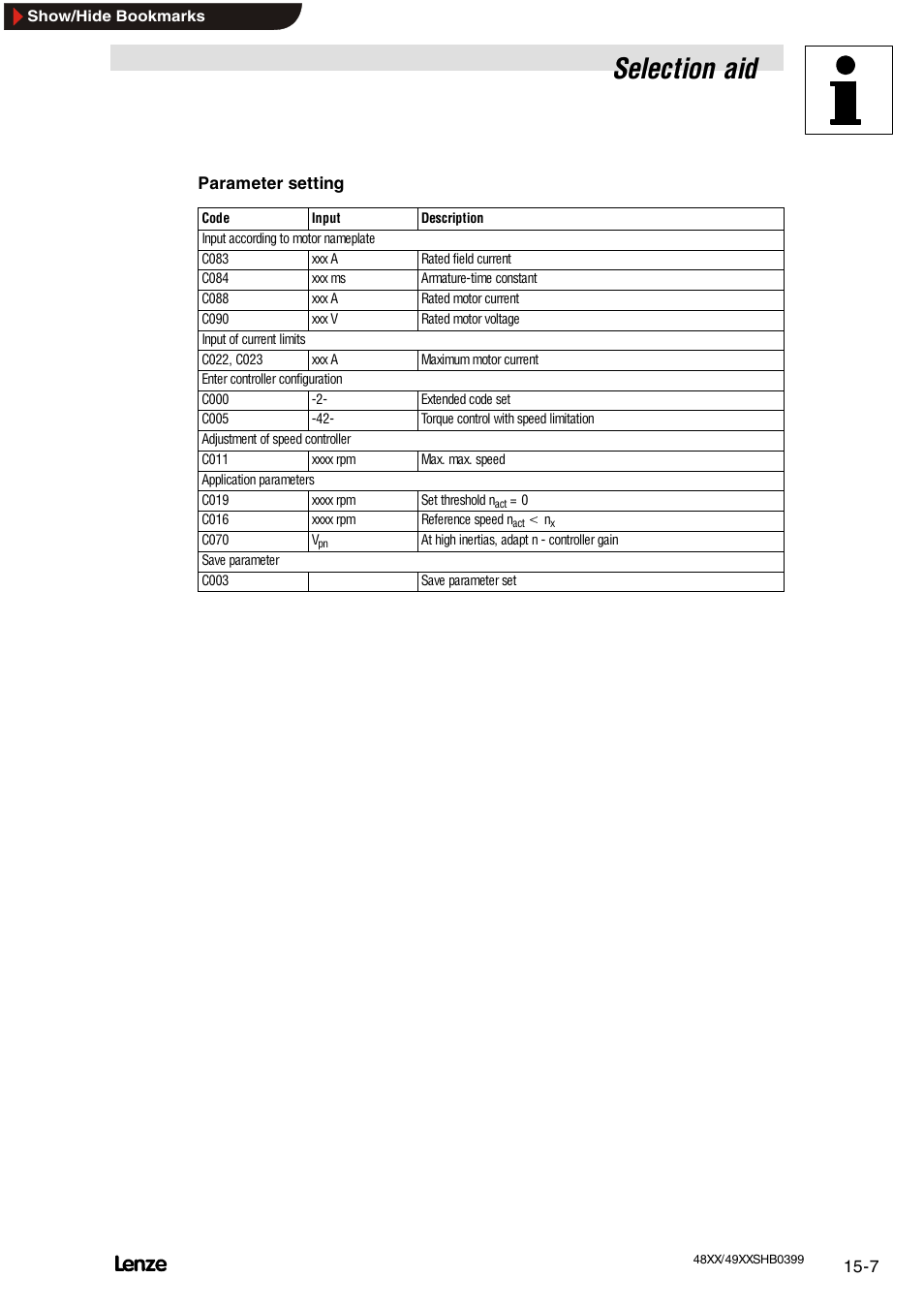 Selection aid | Lenze EDS4900U-REG User Manual | Page 299 / 342