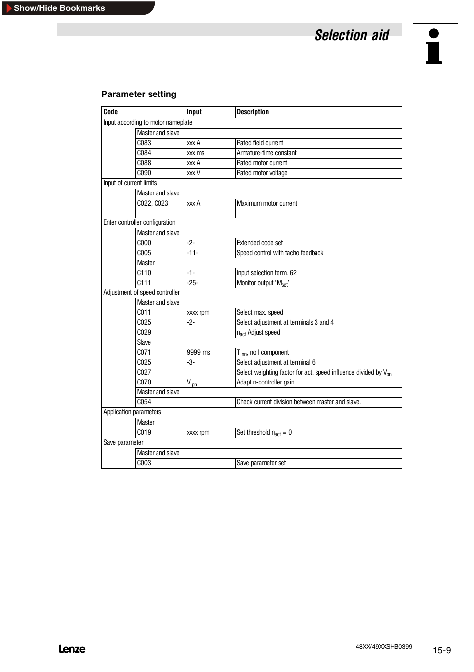 Selection aid | Lenze EDS4900U-REG User Manual | Page 301 / 342