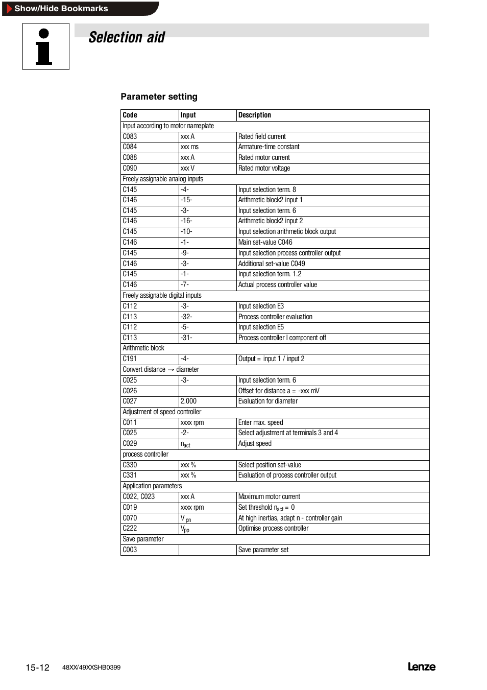 Selection aid | Lenze EDS4900U-REG User Manual | Page 304 / 342