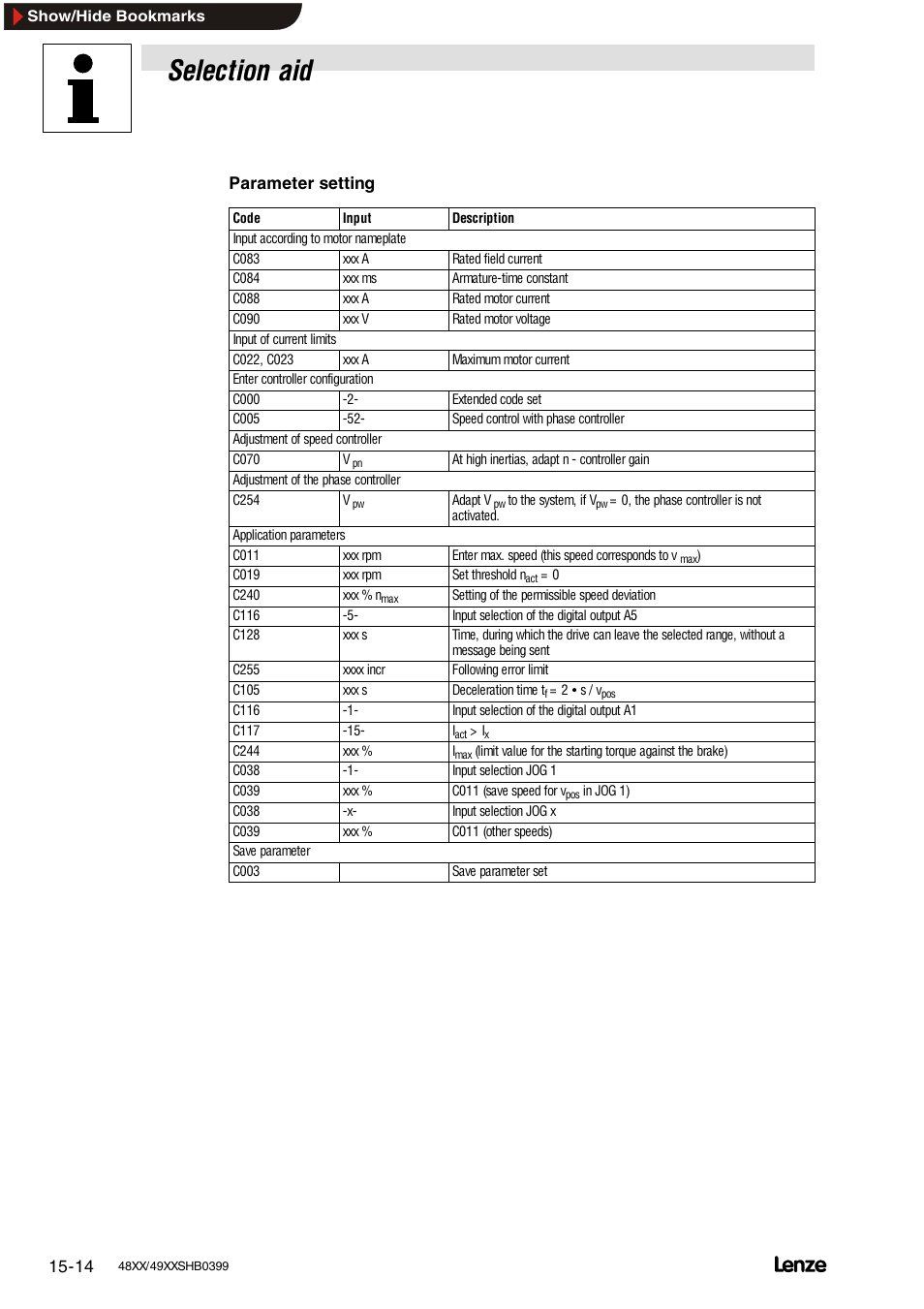 Selection aid | Lenze EDS4900U-REG User Manual | Page 306 / 342