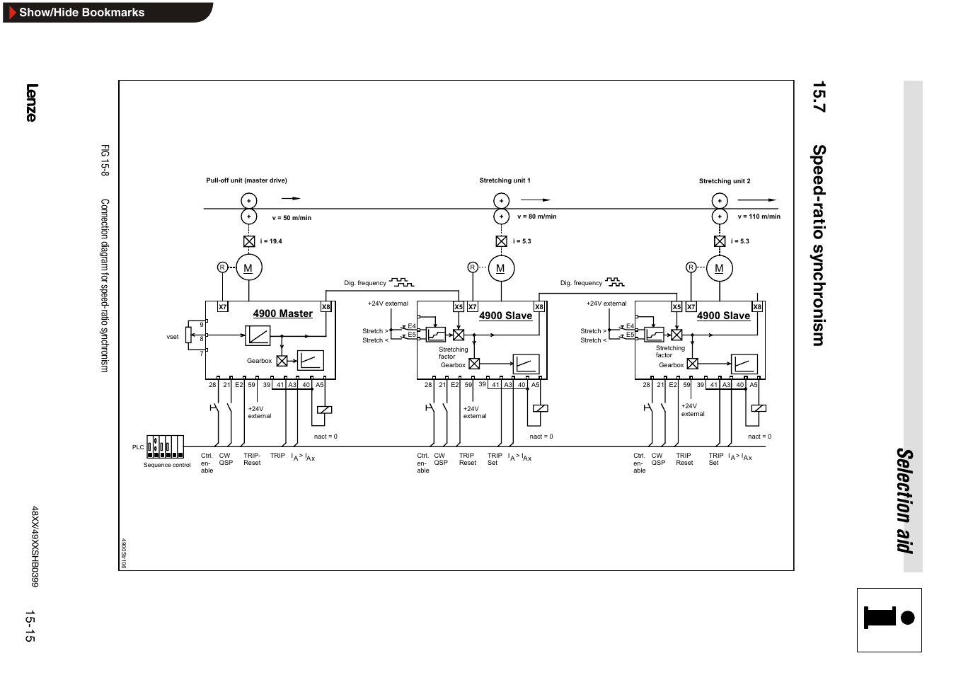 7 speed-ratio synchronism, Speed-ratio synchronism, Selec tio n a id | Show/hide bookmarks | Lenze EDS4900U-REG User Manual | Page 307 / 342