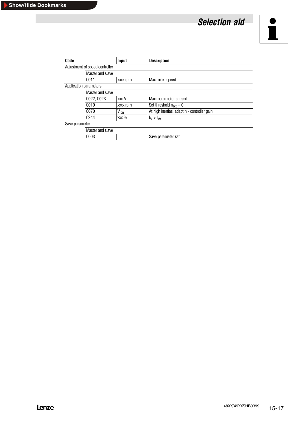 Selection aid | Lenze EDS4900U-REG User Manual | Page 309 / 342