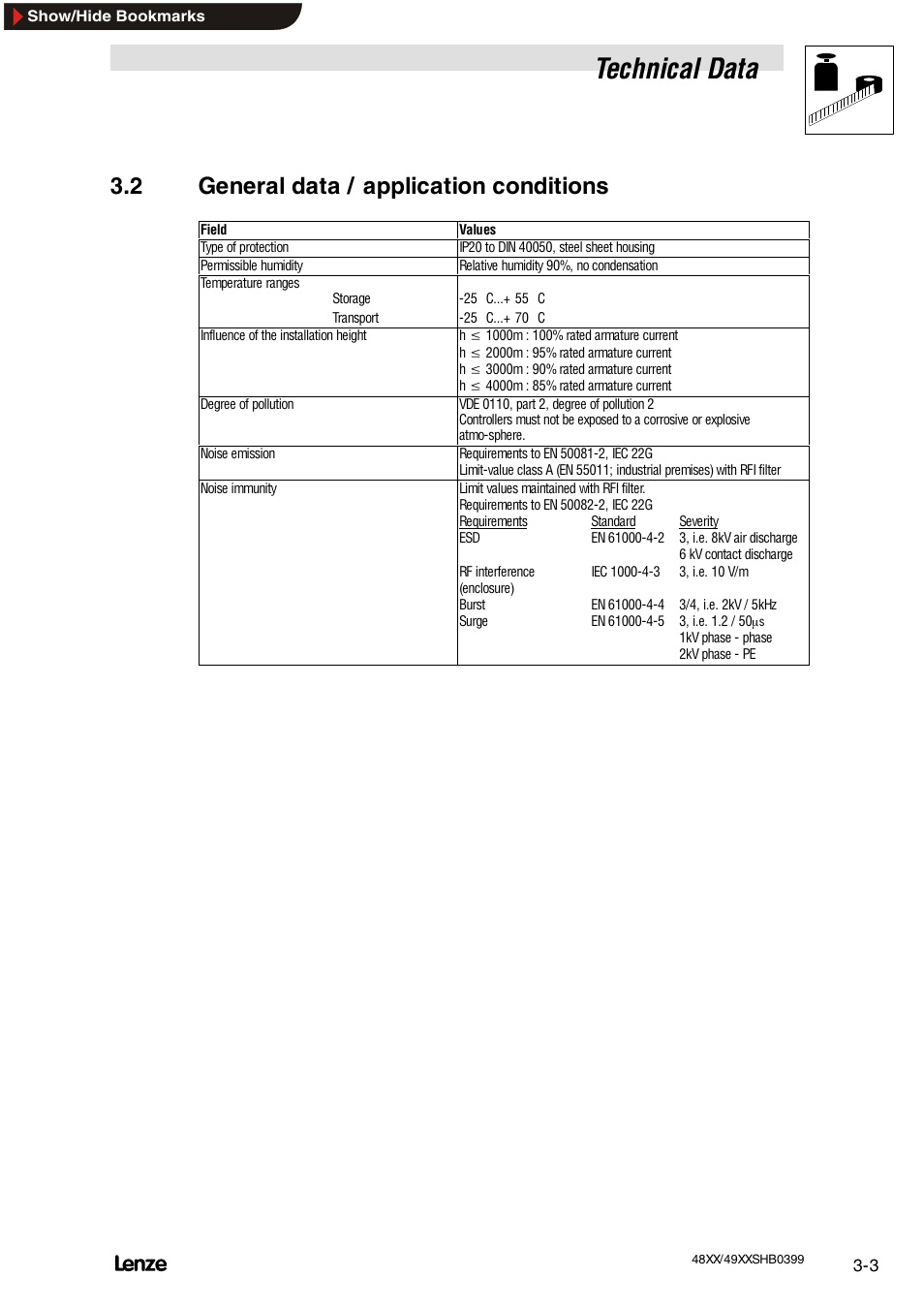 2 general data / application conditions, General data / application conditions, Technical data | Lenze EDS4900U-REG User Manual | Page 31 / 342