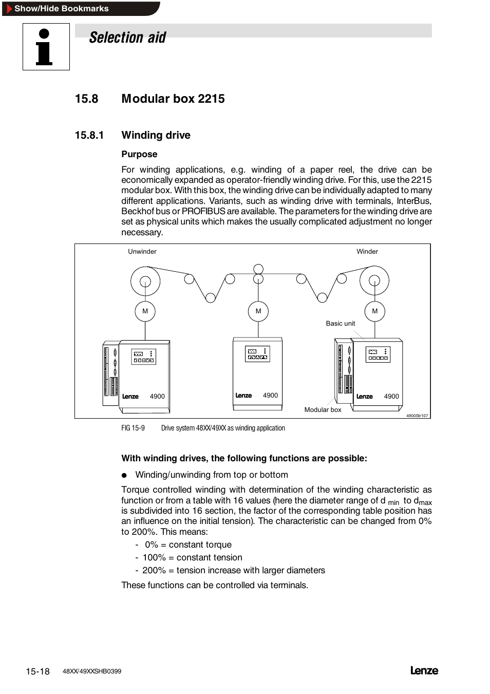 8 modular box 2215, 1 winding drive, Modular box 2215 | Winding drive, Selection aid | Lenze EDS4900U-REG User Manual | Page 310 / 342