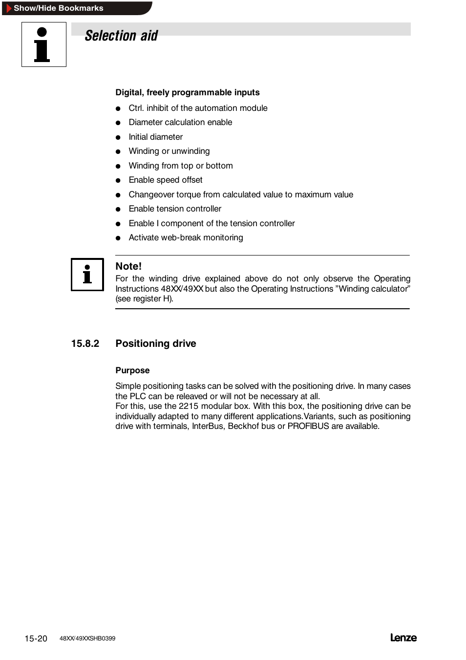 2 positioning drive, Positioning drive, Selection aid | Lenze EDS4900U-REG User Manual | Page 312 / 342