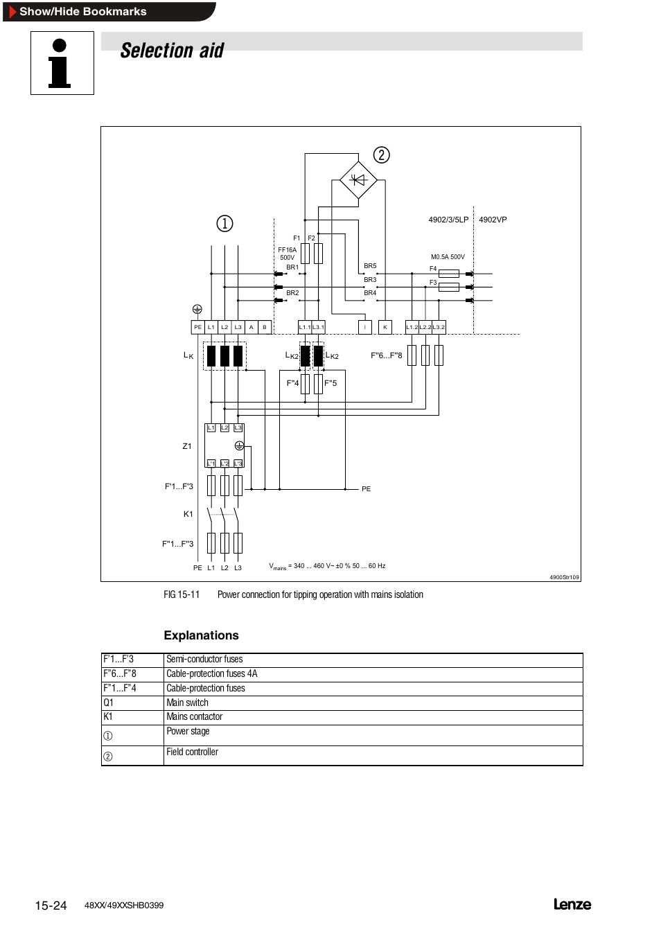 Selection aid, Explanations, Show/hide bookmarks | Lenze EDS4900U-REG User Manual | Page 316 / 342