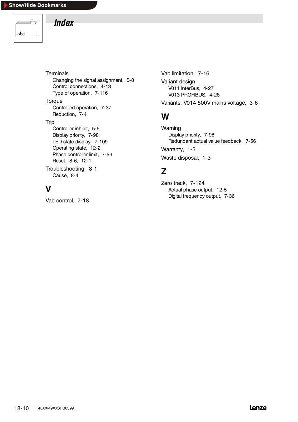 Index | Lenze EDS4900U-REG User Manual | Page 340 / 342