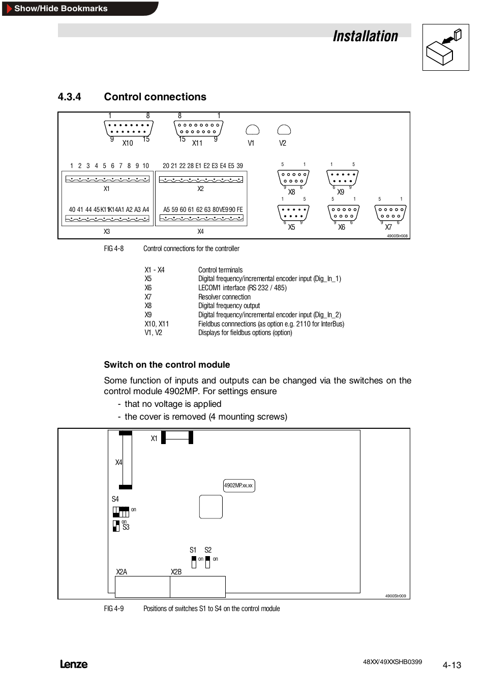 4 control connections, Installation | Lenze EDS4900U-REG User Manual | Page 51 / 342