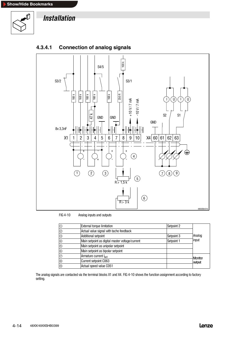 1 connection of analog signals, Installation | Lenze EDS4900U-REG User Manual | Page 52 / 342