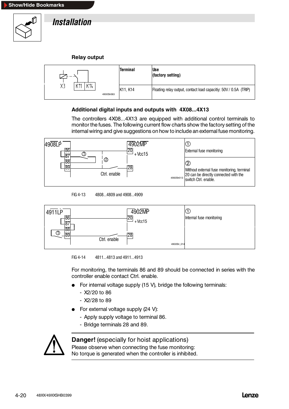 Installation, Danger! (especially for hoist applications) | Lenze EDS4900U-REG User Manual | Page 58 / 342