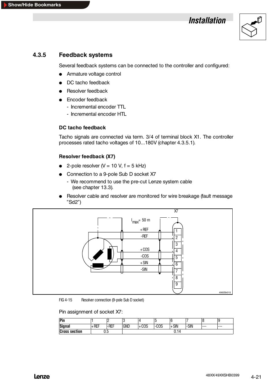 5 feedback systems, Installation | Lenze EDS4900U-REG User Manual | Page 59 / 342