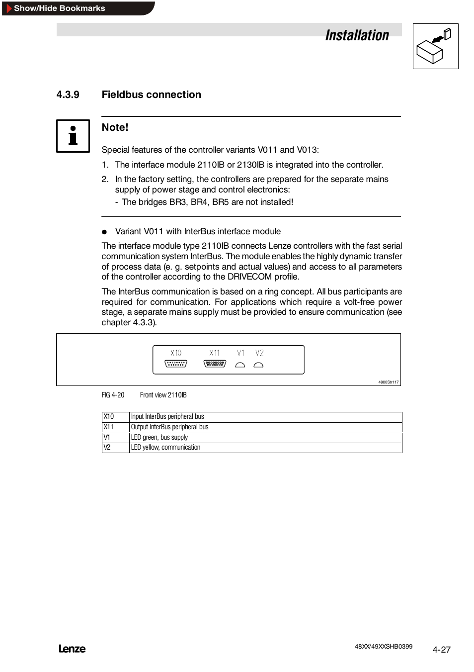 9 fieldbus conneciton, Installation | Lenze EDS4900U-REG User Manual | Page 65 / 342