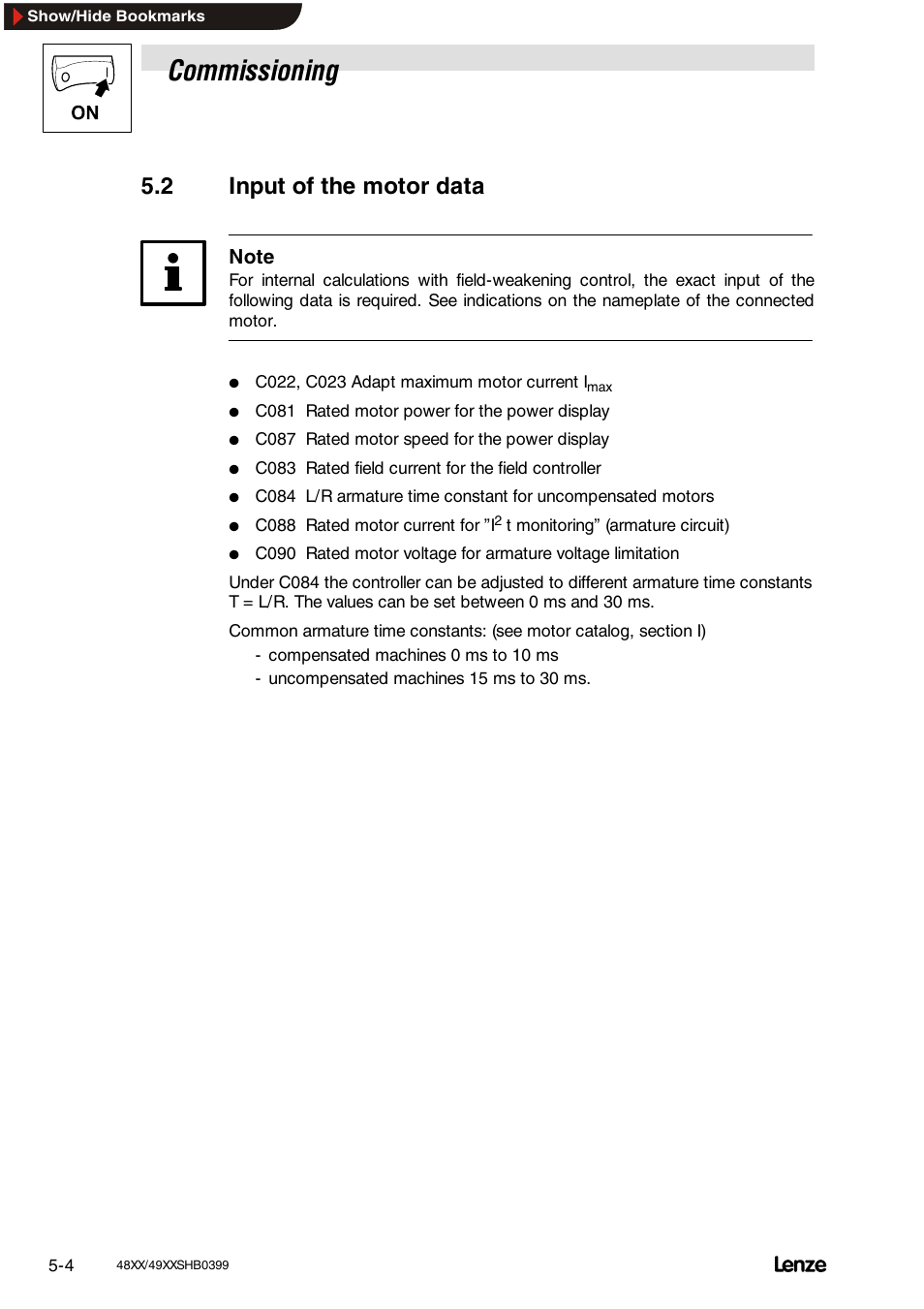 2 input of the motor data, Commissioning | Lenze EDS4900U-REG User Manual | Page 80 / 342