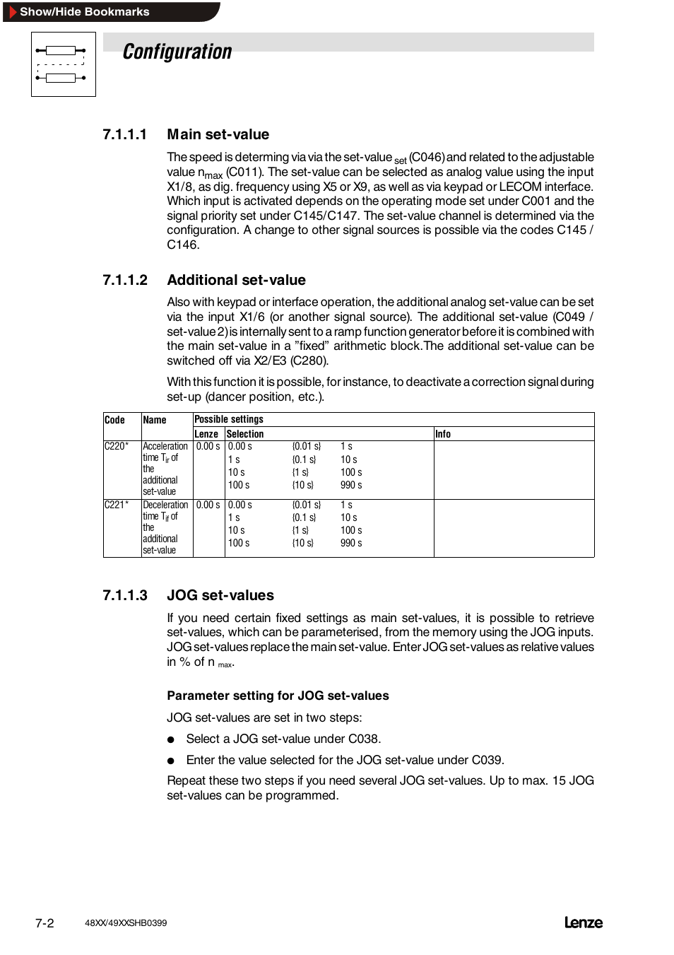 1 main setpoint, 2 additional setpoint, 3 jog setpoints | Main setpoint, Additional setpoint, Jog setpoints, Configuration, 1 main set-value, 2 additional set-value, 3 jog set-values | Lenze EDS4900U-REG User Manual | Page 93 / 342