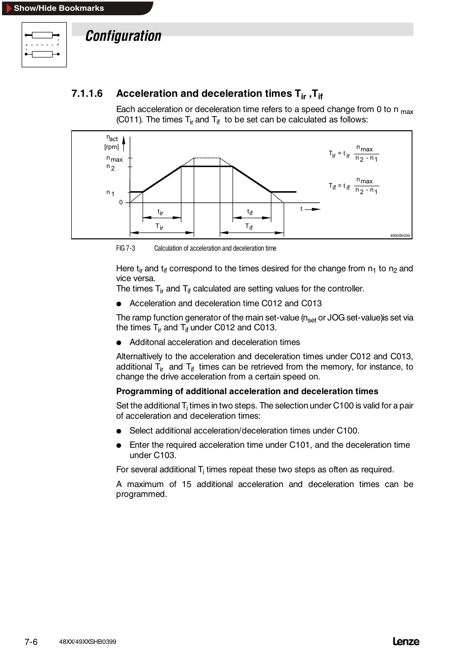 6 acceleration and deceleration times tir,tif, Acceleration and deceleration times tir ,tif, Configuration | 6 acceleration and deceleration times t | Lenze EDS4900U-REG User Manual | Page 97 / 342