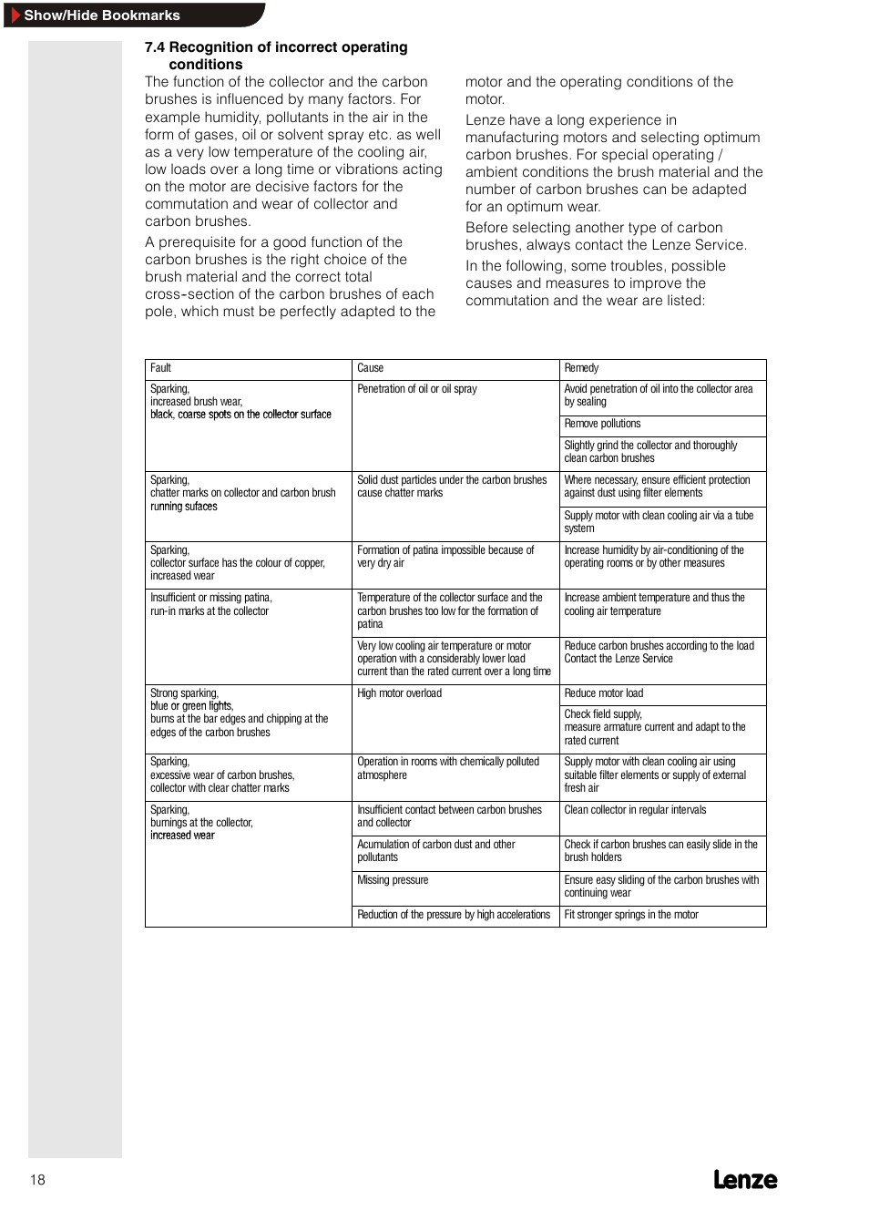 4 recognition of incorrect operating conditions | Lenze MGXQK DC motors User Manual | Page 18 / 24