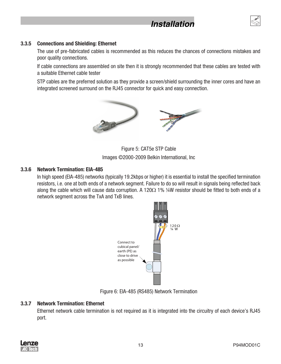 Installation | Lenze E94P PositionServo Modbus User Manual | Page 13 / 38
