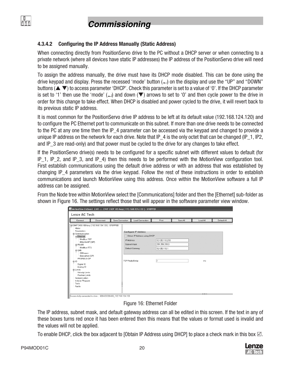 Commissioning | Lenze E94P PositionServo Modbus User Manual | Page 20 / 38