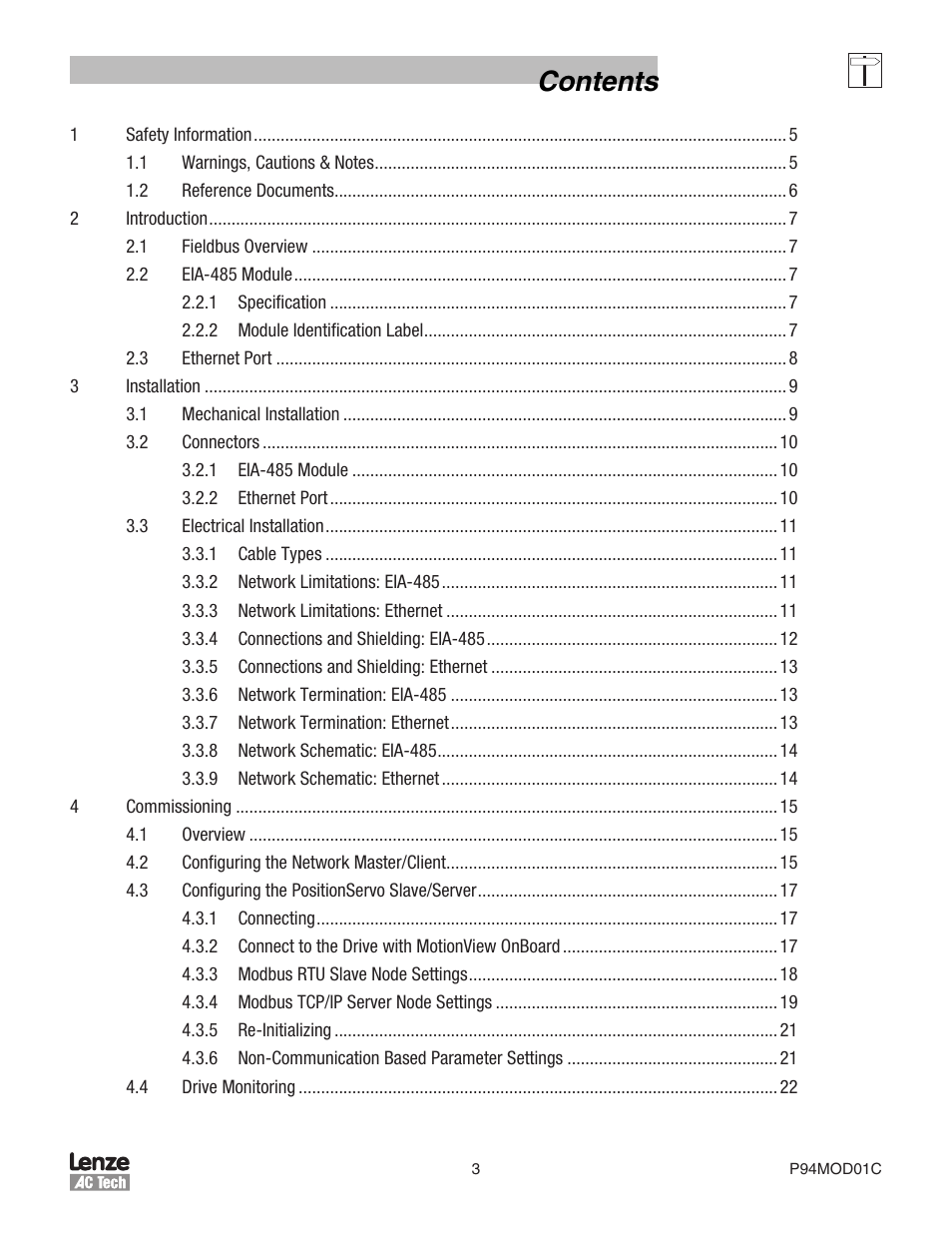 Lenze E94P PositionServo Modbus User Manual | Page 3 / 38