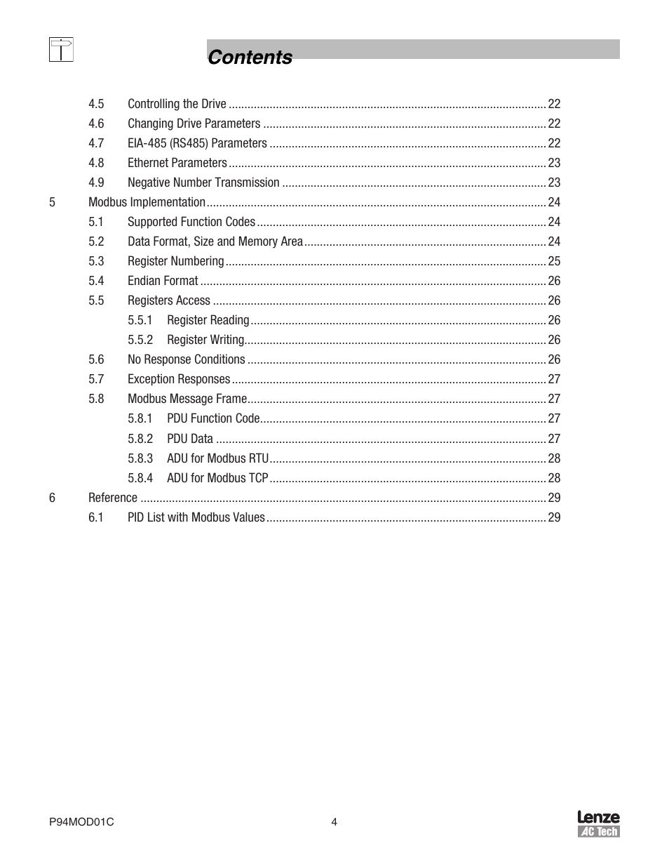Lenze E94P PositionServo Modbus User Manual | Page 4 / 38