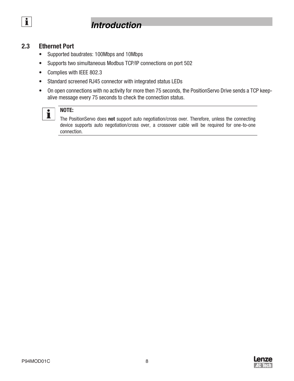 Introduction | Lenze E94P PositionServo Modbus User Manual | Page 8 / 38