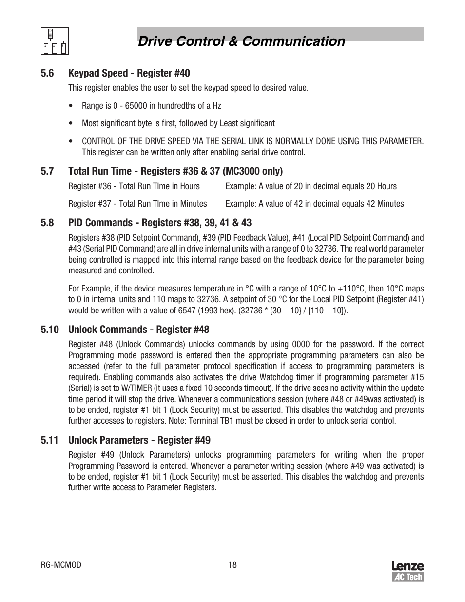 Drive control & communication | Lenze MC Series Drives Modbus Communications User Manual | Page 22 / 35
