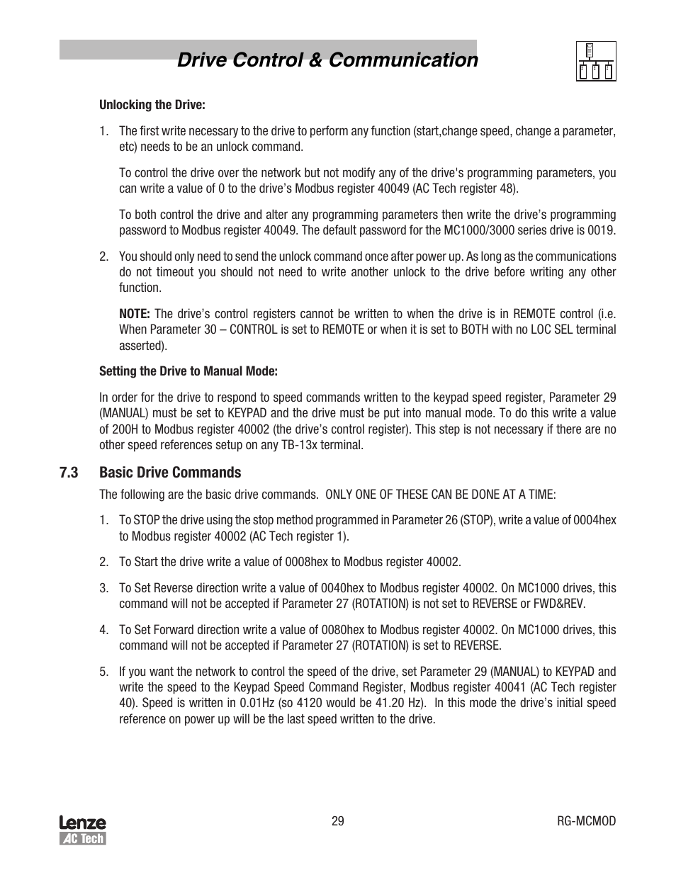 Drive control & communication | Lenze MC Series Drives Modbus Communications User Manual | Page 33 / 35