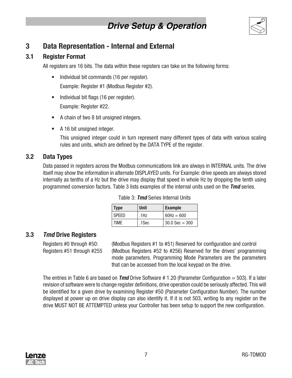 Drive setup & operation, 3data representation - internal and external | Lenze Tmd Series Drives Modbus Communications User Manual | Page 11 / 34