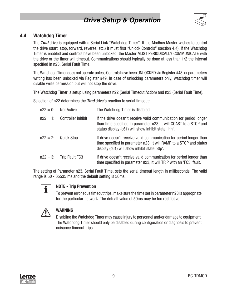 Drive setup & operation | Lenze Tmd Series Drives Modbus Communications User Manual | Page 13 / 34