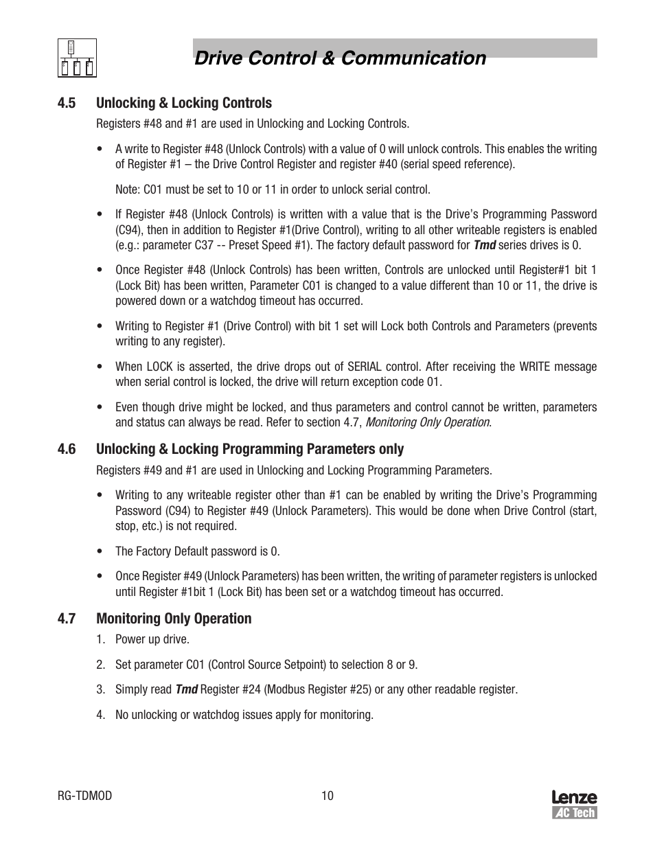 Drive control & communication | Lenze Tmd Series Drives Modbus Communications User Manual | Page 14 / 34