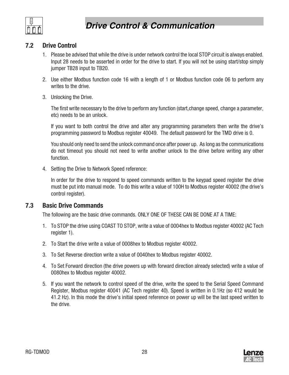 Drive control & communication | Lenze Tmd Series Drives Modbus Communications User Manual | Page 32 / 34