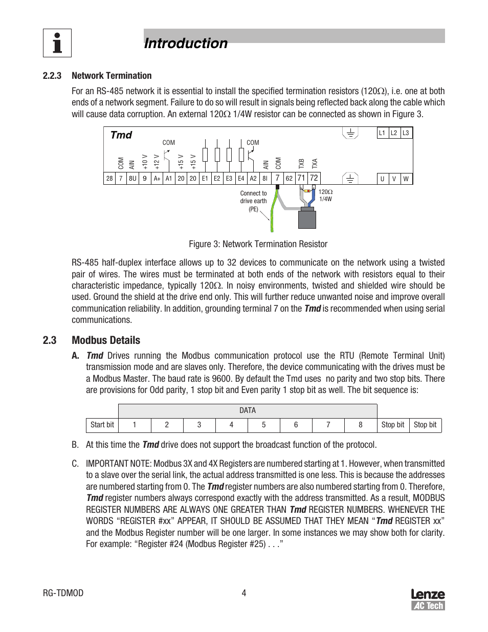 Introduction, 3 modbus details | Lenze Tmd Series Drives Modbus Communications User Manual | Page 8 / 34